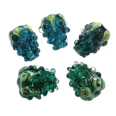 2 PCS PKG. Teal Green color, STRAWBERRY BEADS HANDMADE LAMPWORK GLASS BEADS