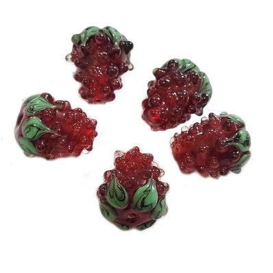 2 PCS PKG. Red, STRAWBERRY BEADS HANDMADE LAMPWORK GLASS BEADS