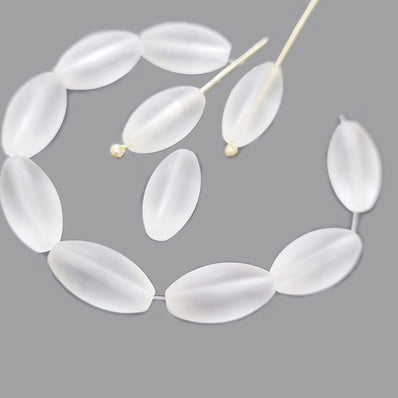 8x16mm Frosted clear glass oval Dholki Czech pressed beads matte finish, 30Pc Loose
