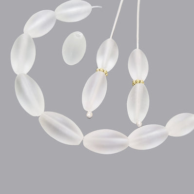 8x16mm Frosted clear glass oval Dholki Czech pressed beads matte finish, 30Pc Loose
