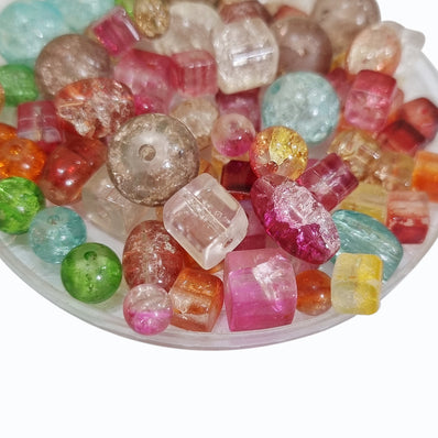 Unbitable Price Crackle Glass Beads Mix Available in 2 kind of Package 50 grams and 100 Grams