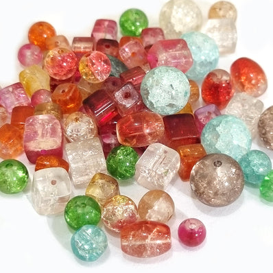 Unbitable Price Crackle Glass Beads Mix Available in 2 kind of Package 50 grams and 100 Grams