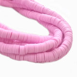 Lavender PINK COLOR PER STRAND/LINE 6MM WASHER FIMO CANDIES DESIGNER RUBBER BEADS POLYMER CLAY BEADS FOR CRAFT AND JEWELRY MAKING, APPROX 350 BEADS IN A LINE, ONE LINE HAS ABOUT 14.5 INCHES LONG