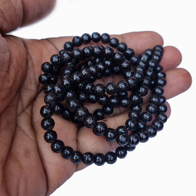 6mm Black glass pearl sugared, 32 inches strands