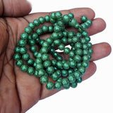 6mm, Green, UGERED ROUND GLASS PEARL BEADS APPROX 32 inches string