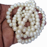 8mm off white SUGERED ROUND GLASS PEARL BEADS APPROX 32 inches long string