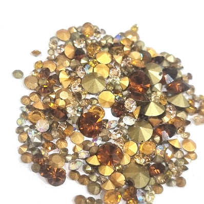 25 Grams Pkg. Mix Glass Chatons Stones machine cut, Brown tone