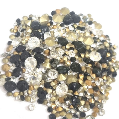 25 Grams Pkg. Mix Glass Chatons Stones machine cut, black and white tone