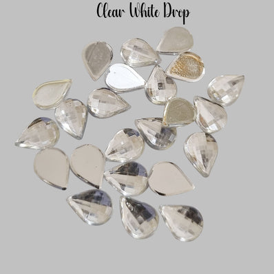 500 PCS. PKG. PACK DROP ACRYLIC CRYSTAL RHINESTONES IMITAION GEMS FOR COSTUME MAKING, FLAT BACK USED IN JEWELLERY ,HOBBY WORK ,NAIL ART ,CRAFT WORK ETC IN SIZE ABOUT 8X6 MILIMETER