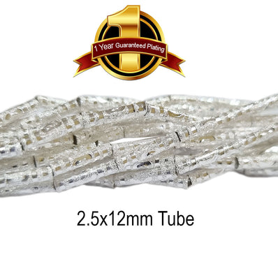 100 PCS. PKG. Silver 925 PLATED BEADS LONG LASTING PLATING, DIAMOND CUT IN SIZE ABOUT 2.5x12MM, Tube SHPAE