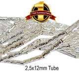 100 PCS. PKG. Silver 925 PLATED BEADS LONG LASTING PLATING, DIAMOND CUT IN SIZE ABOUT 2.5x12MM, Tube SHPAE