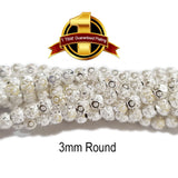 100 PCS. PKG. Silver 925 PLATED BEADS LONG LASTING PLATING, DIAMOND CUT IN SIZE ABOUT 3MM, Round SHPAE