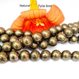 8mm Natural Pyrite Stone, sold per line about 46~47 beads