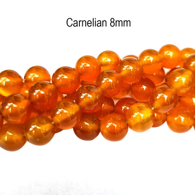 Natural Carnelian 8mm Round Beads Highly Polished Finish Natural Red Orange Gemstone 15.5" Strand about 47~48 beads