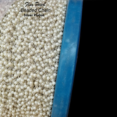 5 Meters Pkg. Beaded Pearl Chain Silver wire polished, the beads size 3mm