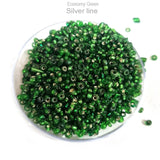 100 grams Pkg. Green  glass seed beads in size about 11/0 Size