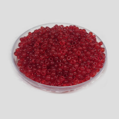 50 grams Pkg. Red glass seed beads in size about 8/0 Size