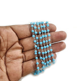 2 meters turquoise color silver plated wire beaded chain