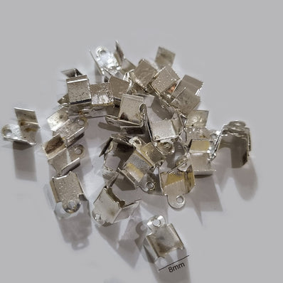 SALE ! FACTORY OVERSTOCK 200 Pcs Bead Crimp cord end tips findings Silver Plated finish 8mm size