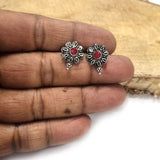 5 pairs pack stoned Red, silver oxidized earring making tops Stud