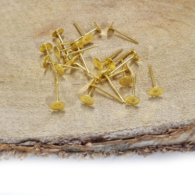 100 Pcs Earring Base Cabochon Cameo Settings Ear Post Earring tops components Gold plated