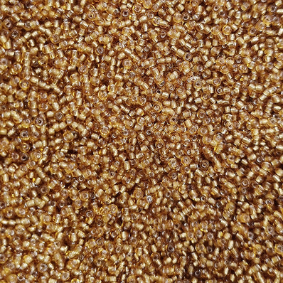 100 grams pkg. Super quality 11/0 size (2mm size) glass seed (sugar Beads) Silver line gold