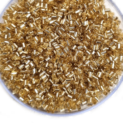 100 grams pkg. Super quality 11/0 size (2mm size) glass Tube Cut dana (sugar Beads) Silver line gold