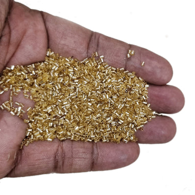 100 grams pkg. Super quality 11/0 size (2mm size) glass Tube Cut dana (sugar Beads) Silver line gold