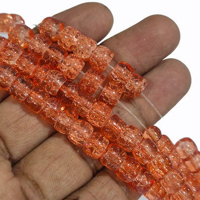 Crackle Glass Beads Drum Shape size 8mm Sold Per Full line about 132~133 beads Coral Orange Color