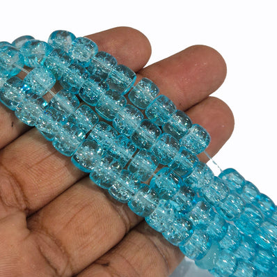 Crackle Glass Beads Drum Shape size 8mm Sold Per Full line about 132~133 beads, Aqua Color