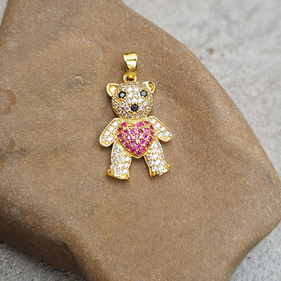 Anti Tarnish Small pendants with earring tops, Fine quality of Black Cubic Zirconia inlay Teddy wear set