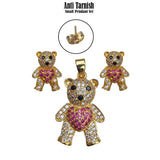 Anti Tarnish Small pendants with earring tops, Fine quality of Black Cubic Zirconia inlay Teddy wear set