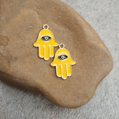6pcs Hamsa hand evil eye charms Yellow base on blue eye