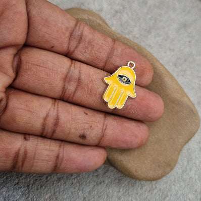 6pcs Hamsa hand evil eye charms Yellow base on blue eye