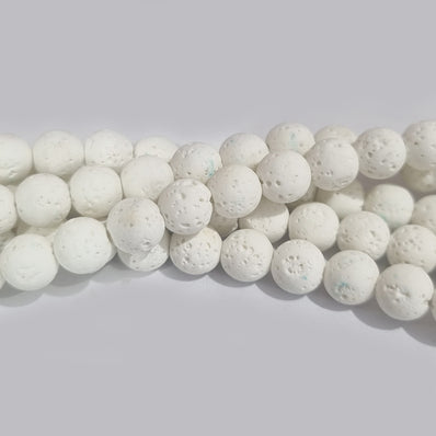 8 MM SIZE' White AA QUALITY LAVA BEADS' 46-47 BEADS APPROX SOLD BY PER LINE PACK