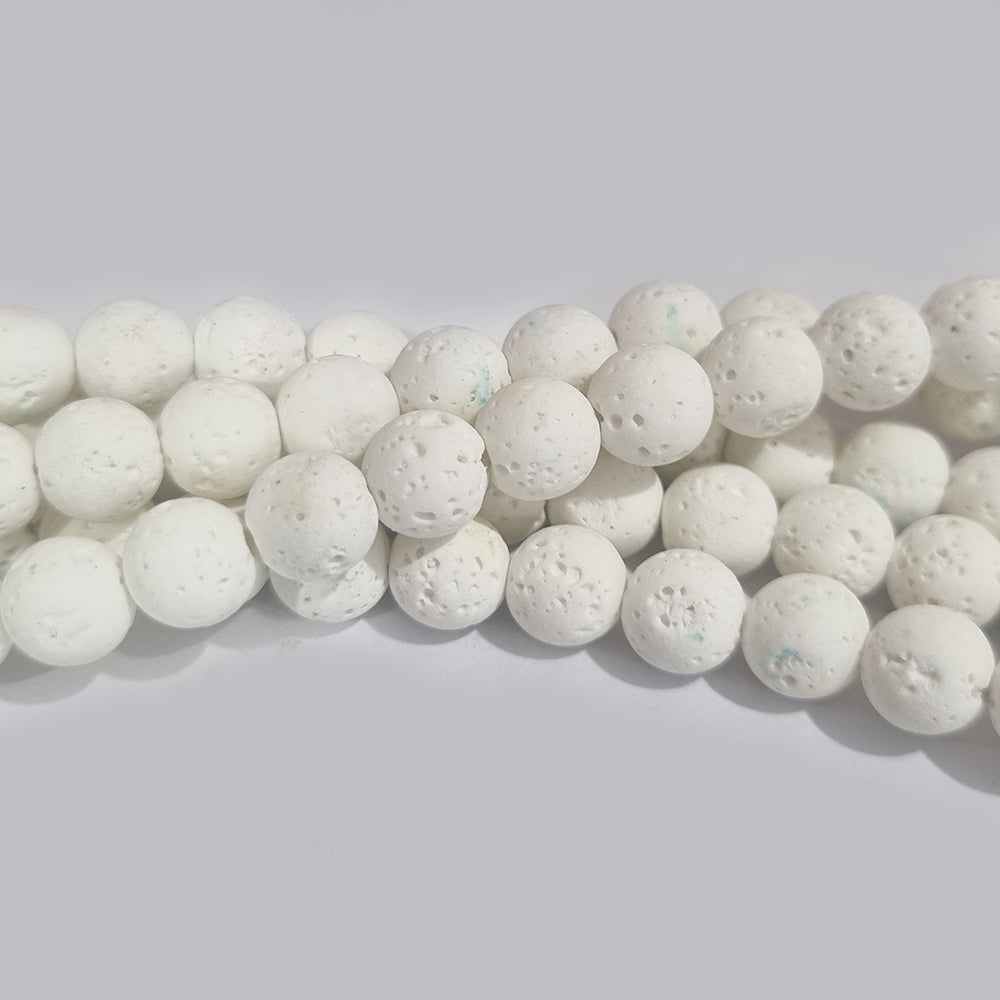 8 MM SIZE' White AA QUALITY LAVA BEADS' 46-47 BEADS APPROX SOLD BY PER LINE PACK
