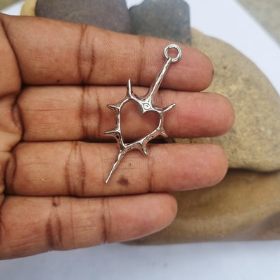 Anti Tarnish Heart Dagger Shape Pendant charms for jewelry making Sold Per Piece Pack