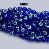 BLUE 6 MM ROUND ' SUPER FINE QUALITY EVIL EYE GLASS CRYSTAL BEADS SOLD BY PER LINE/LOOSE PACK' APPROX PIECES 46~50 BEADS