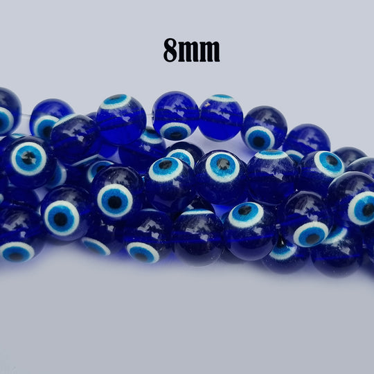 Blue Evil Eye Glass Coin Disc Beads - 6mm, 8mm, 10mm, 15.5mm Sizes (Strand)