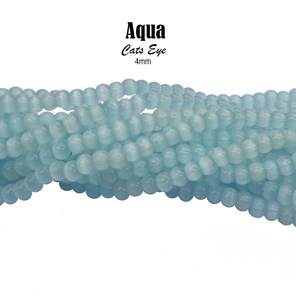 Per line/String 16 inches Long Aqua Blue Color, Cats eye beads for jewelry making approx 130~135 beads in a line