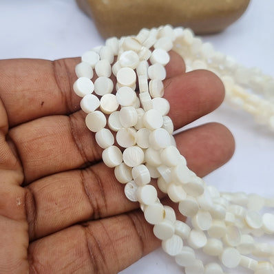 Flat Round Shape Mother of Pearl MOP Shell Beads sold Per line about 66 Beads in size about 6mm