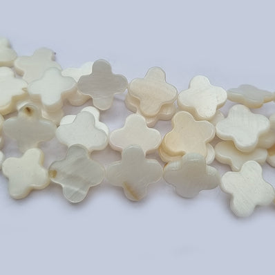 Quatrefoil Shape Mother of Pearl MOP Shell Beads sold Per line about 31 Beads in size about 12mm
