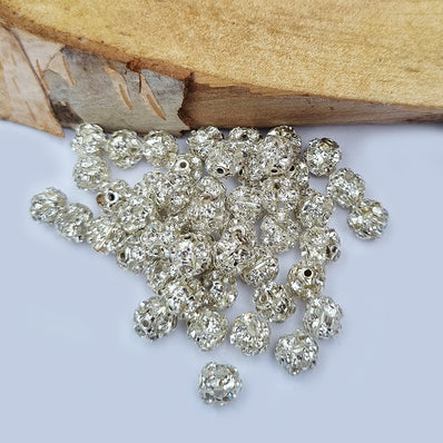20 PCS PACK, 8 MM SIZE RHINESTONES BALL SPACER BEADS  Silver