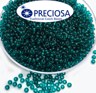 Preciosa Czech Glass Seed Beads 11/0 Size (2mm) Sold Per pack of 20 Grams, Teal Green Transparent color