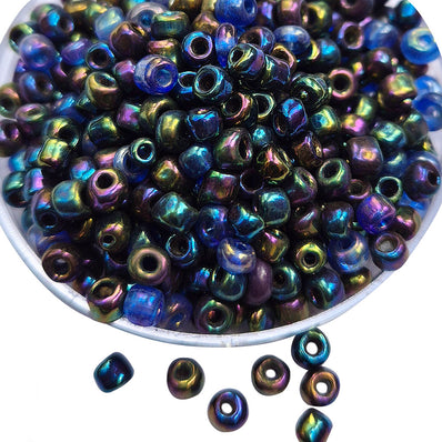 100grams pkg. 6/0 size (4mm approx.) glass seed beads (Disco) color Black Rainbow
