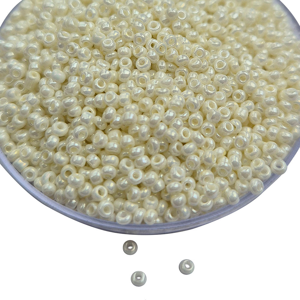 50grams pack, fine quality of glass seed beads in size about 2mm (11/0) off white color