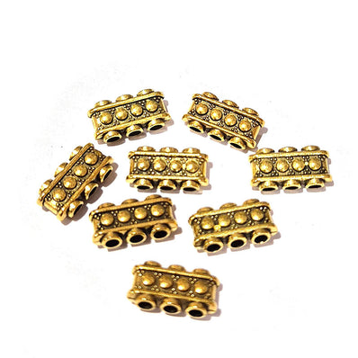 30 Pcs Pack, 8x15mm,3 Hole Spacer Bar Link connector Gold antique