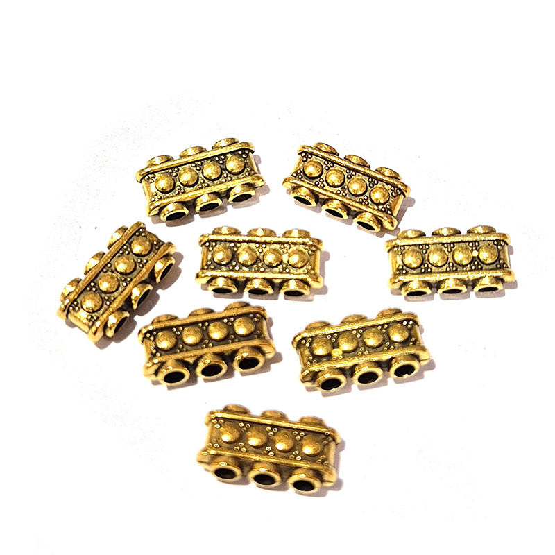 30 Pcs Pack, 8x15mm,3 Hole Spacer Bar Link connector Gold antique