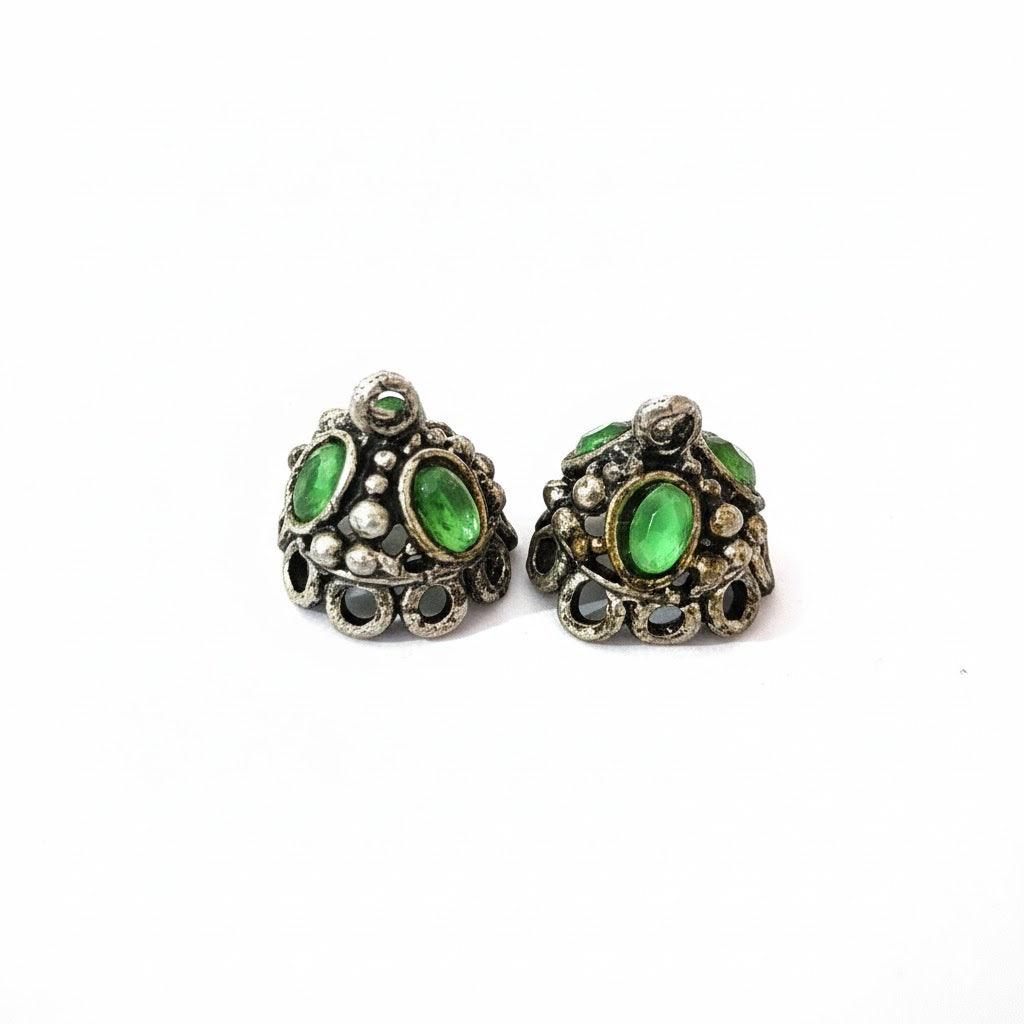 5 pairs (10pcs) Economy quality Jhumka base silver oxidized in size about 12X14MM