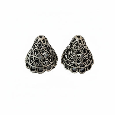 2 Pairs (4pcs) Silver oxidized Jhumka frame findings for earring making size about 19X20MM